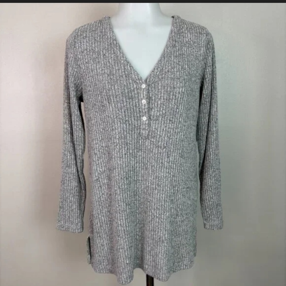 Soma Gray Ribbed Long Sleeve Top